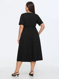 Classic Square Neckline Plain Midi Dress