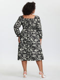 Pure Cotton Shirred Waist Silhouette Flower Midi Dress