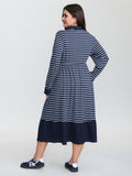 Striped Color Contrast Textured Midi Dress