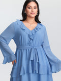 Lotus Leaf Neckline Layered Mini Dress