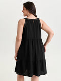 Sheer Lace Halter Neckline Tiered Mini Dress