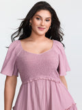 Shirred Bodice Flared Sleeve Pockets Mini Dress