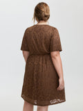 Lace Ruffled Sleeve Waist-Tie Knee-Length Dress