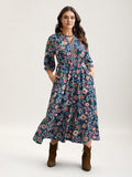 Floral Print Stretchy-Waist Pockets Midi Dress