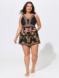 Floral Print Color Contrast Swim Romper