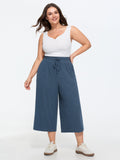 Stretchy Textured Cropped Wide-Leg Pants