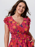 Floral Print Flutter Sleeve Mini Dress