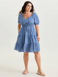 Striped Print Neck-Tie Tiered Mini Dress