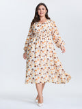 Chiffon Floral Print Shirred Waist Midi Dress