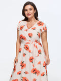 Floral Print Wrap A-Line Midi Dress