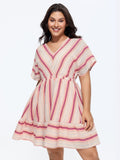 Striped Print Dolman Sleeve Mini Dress