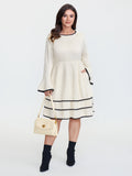 Textured Layered Hem Color Contrast Mini Dress