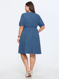 Knotted Front Textured Button Mini Dress
