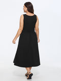 Stretchy Sleeveless Tie Waist Pocket Midi Dress