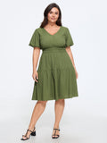 Textured Shirred Waist Tiered Mini Dress