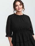 Three-Quarter Sleeve Tulle Skirt Knee-Length Dress