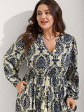 Boho Print Notched Tie Knot Maxi Dress