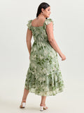 Soft Floral Print Ruffled Hem Midi Dress
