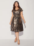 Geometric Sequin Dolman Sleeve Midi Dress
