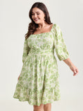 Silhouette Flower Pleated Waist Mini Dress