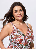 Tropical Palm Leaf Print Metal Buckle Detail One-Piece Swimsuit