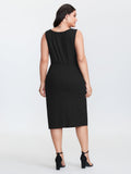 Ruched Side Slit V-Neck Midi Dress