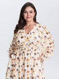 Chiffon Floral Print Shirred Waist Midi Dress