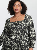 Pure Cotton Shirred Waist Silhouette Flower Midi Dress