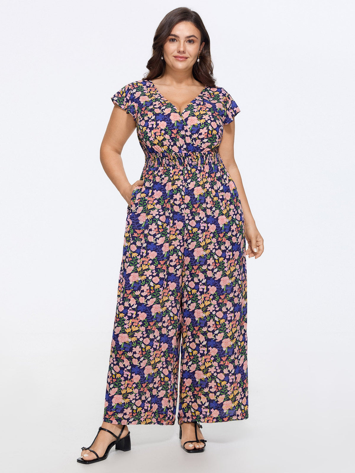 Floral Print Cut-Out Back Jumpsuit