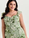 Soft Floral Print Ruffled Hem Midi Dress