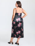 Romantic Rose Velvet Pockets Midi Dress
