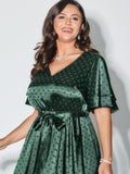 Polka Dots Jacquard Layered Ruffled Sleeve Midi Dress