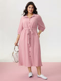 Layered Pleated Waist-Tie Shirt Dress