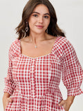 Checkered Print Pockets Button Maxi Dress