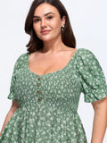 Floral Print Shirred Fit And Flare Blouse