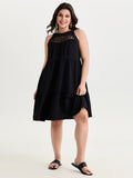 Sheer Lace Halter Neckline Tiered Mini Dress