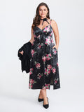 Romantic Rose Velvet Pockets Midi Dress