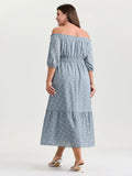 Textured Dots Stretchy Waist Pockets Midi Dress