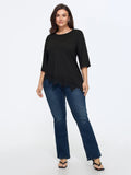 Cotton Stretchy Lace Trim Long Length T-Shirt