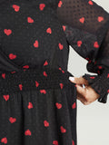 Fall in Love Print Shirred Waist Midi Dress