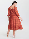 Polka Dots Ruched Drawstring Tiered Midi Dress