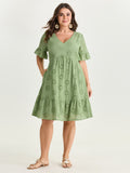 Eyelet Embroidered Ruffled Sleeve Mini Dress