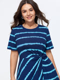 Tie Dye Stripe Twist Split Midi Dress
