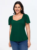 Shirred Ruffled Sleeve Cut-Out Knit Top