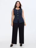 Button-Front Fitted Plain Blazer Vest