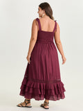 Ruffled Layered Hem Lace Maxi Dress