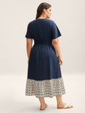 Cotton Color Block Cinched-Waist Spliced Midi Dress