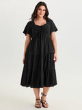 Sweetheart Drawstring Pocket Tiered Dress