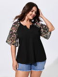 Cotton Floral Print Raglan Sleeve Knit Top