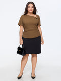 Textured Asymmetrical Neck Metallic Buckle Top